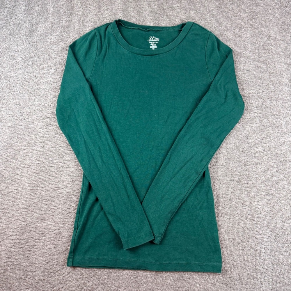J.Crew Perfect Fit Tee Women's Small Green Long Sleeve Cotton Knit Top